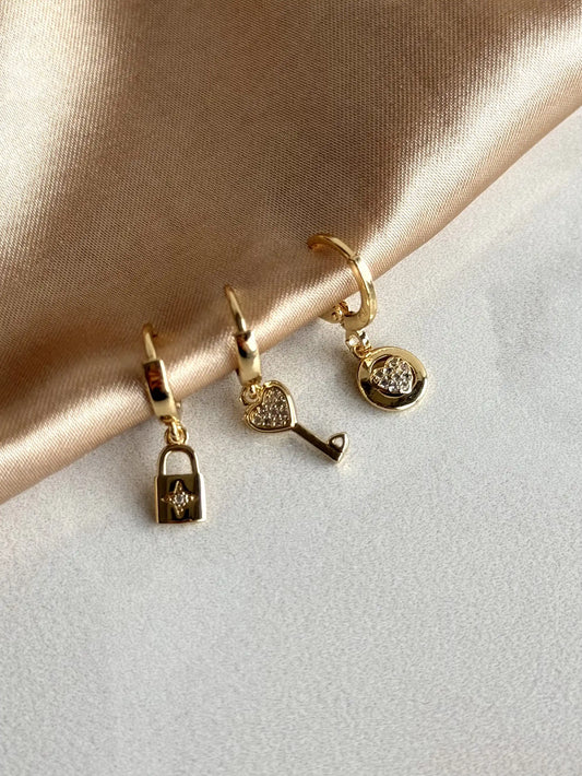 Kalp Kilit 7'li Set Küpe 14 Ayar Serisi