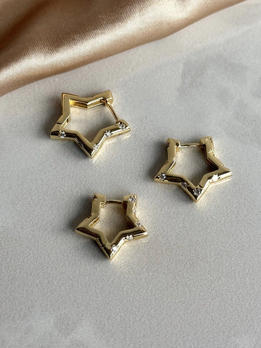 Yıldız Taşlı Küpe (3 Boy) 14 Ayar Serisi