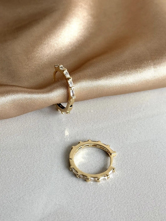 Dörtgen Taşlı Halka Küpe (3 Boy) 14 Ayar Serisi