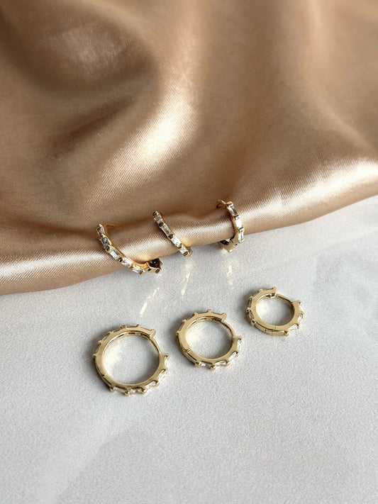 Dörtgen Taşlı Halka Küpe (3 Boy) 14 Ayar Serisi