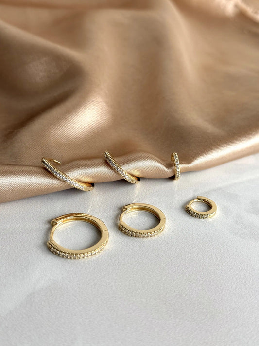 Minimal Taşlı Halka Küpe (3 Boy) 14 Ayar Serisi