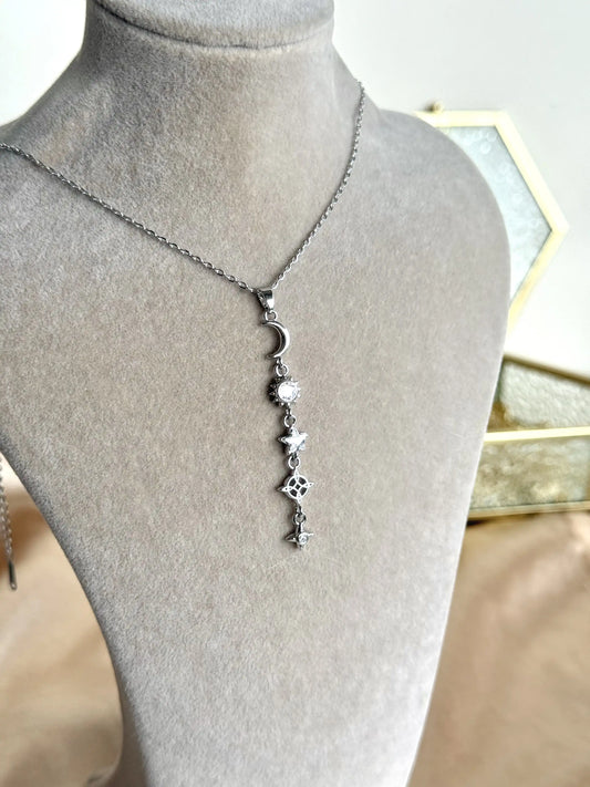 Gümüş Hilal Güneş Y Kolye