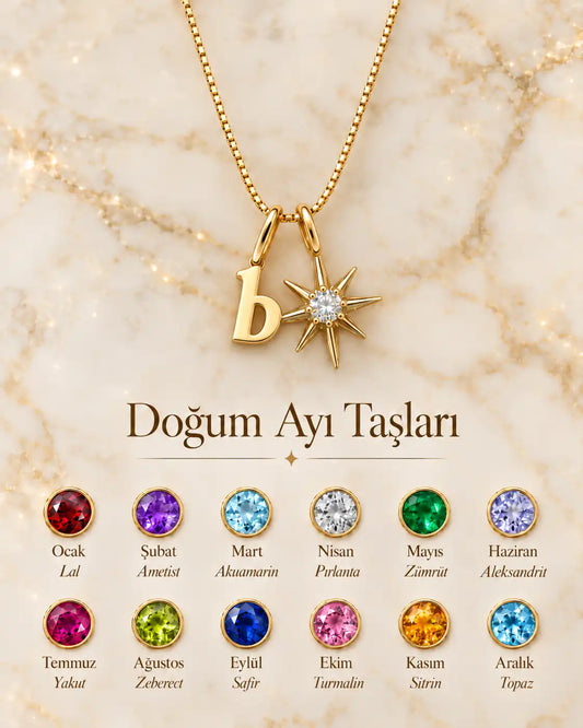 925 Gümüş | Kuzey Yıldızı Doğum Ayı Harf Kolye