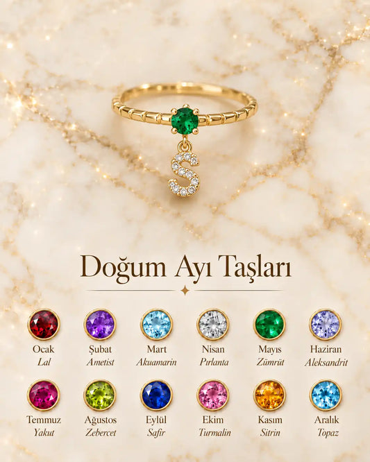 925 Gümüş | Harfli Doğum Ayı Taşlı Yüzük
