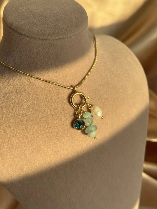 Akuamarin İnci Charm Kolye