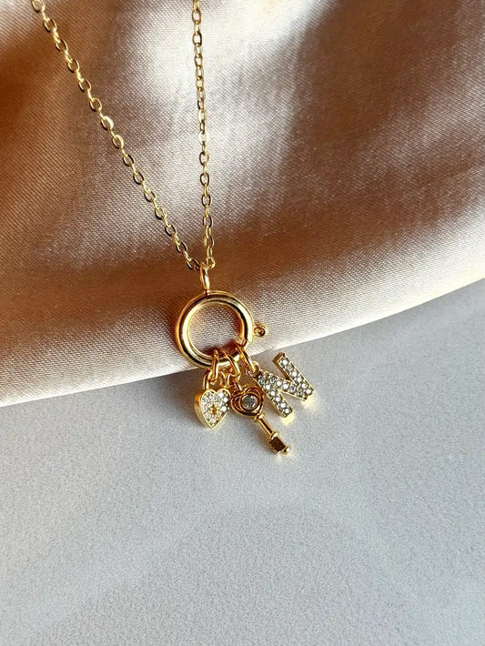 Anahtar Harf Kalp Charm Kolye