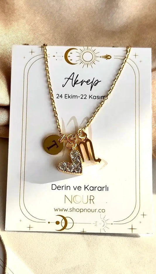 Burç Kalp Harf Kolye