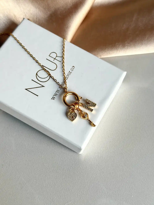 Anahtar Harf Kalp Charm Kolye