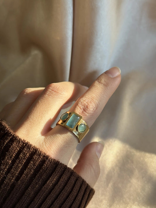 Çelik Mavi Taşlı Yüzük