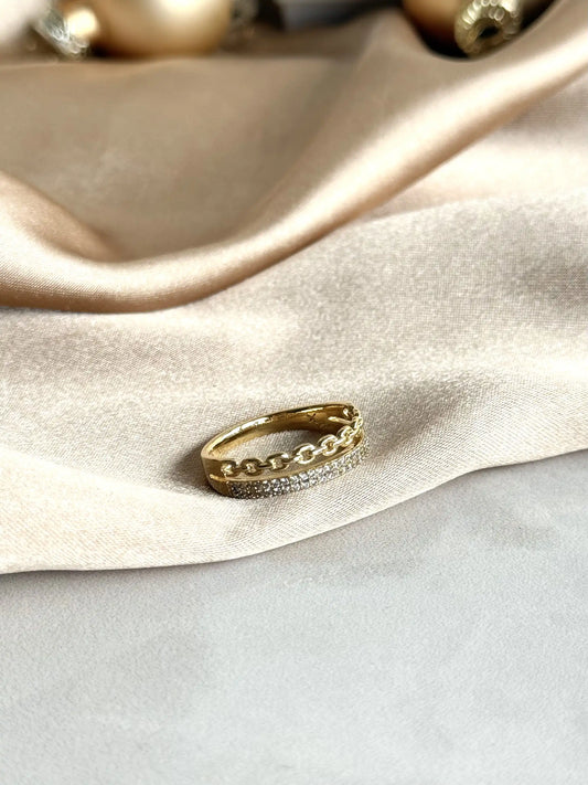 İkili Taşlı Zincir Yüzük 14 Ayar Serisi