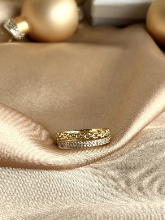 İkili Taşlı Zincir Yüzük 14 Ayar Serisi