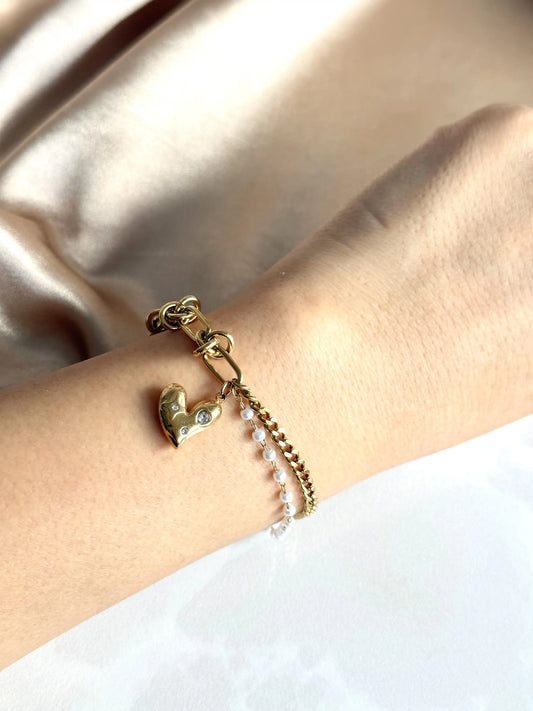 Çelik Kalp İnci İkili Bileklik