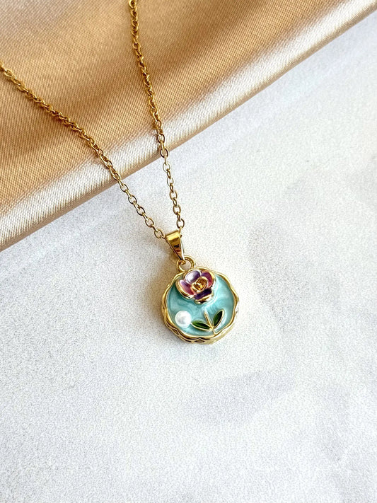 Yeşil Çiçek Flora Kolye