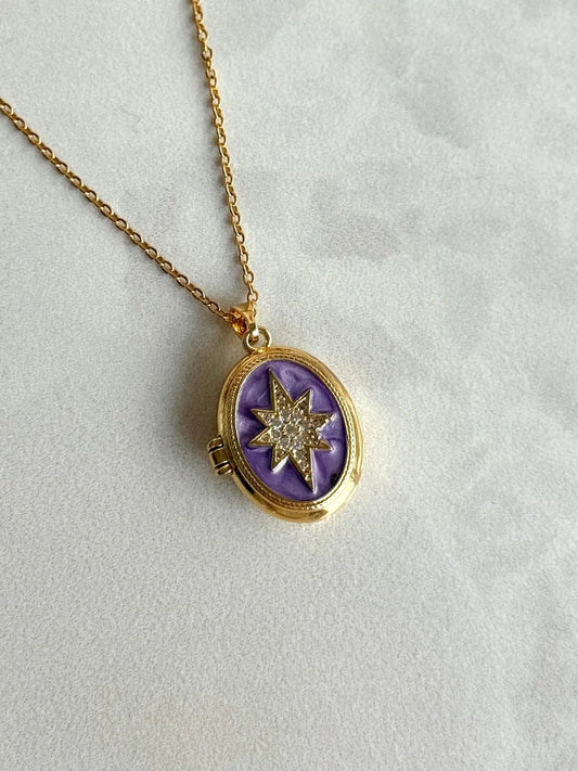 Mor Kuzey Yıldızı Madalyon Kolye