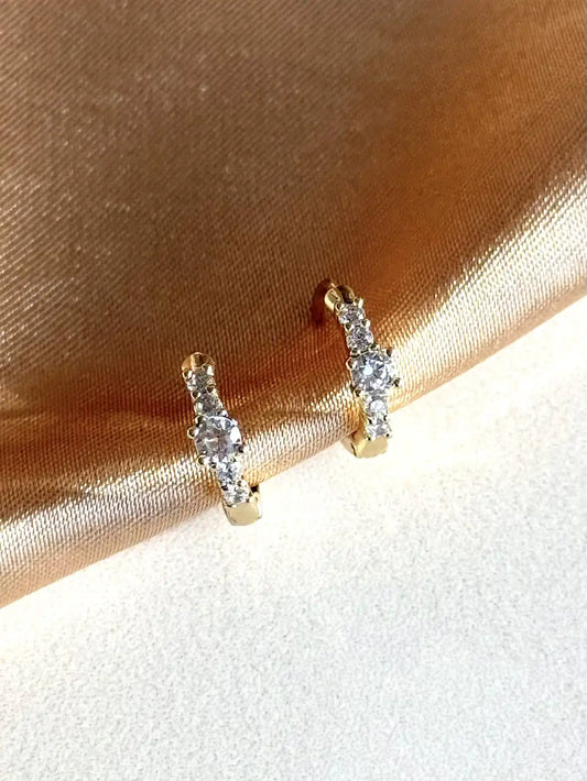 İnce Pırlanta Taşlı Halka Küpe 14 Ayar Serisi