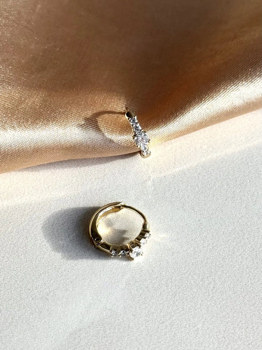 İnce Pırlanta Taşlı Halka Küpe 14 Ayar Serisi