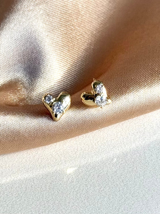 Taşlı Kalp Küpe 14 Ayar Serisi