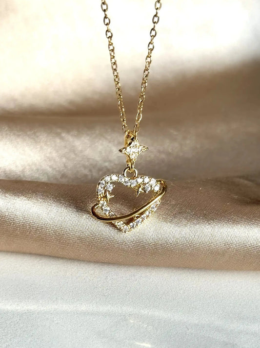 Taşlı Yıldızlı Kalp Kolye