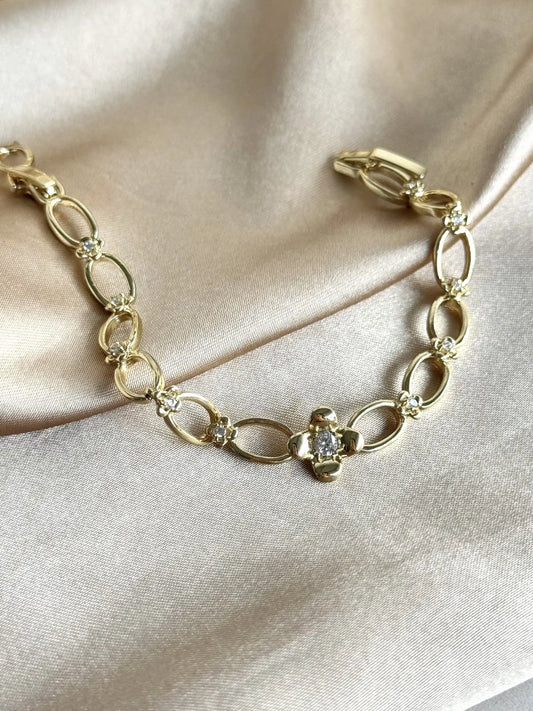 Taşlı Tek Yonca Bileklik 14 Ayar Serisi