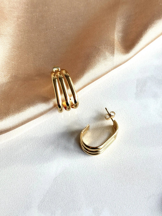 Çelik Üçlü Küpe Altın/Gümüş